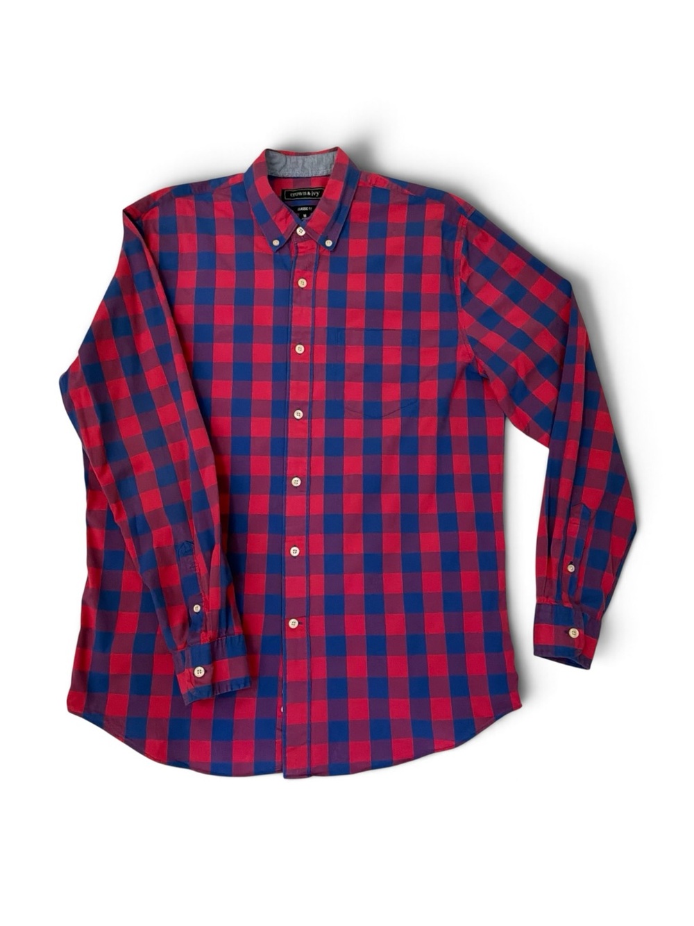 Crown & Ivy Men's Pink and Blue Plaid Button-Down Shirt